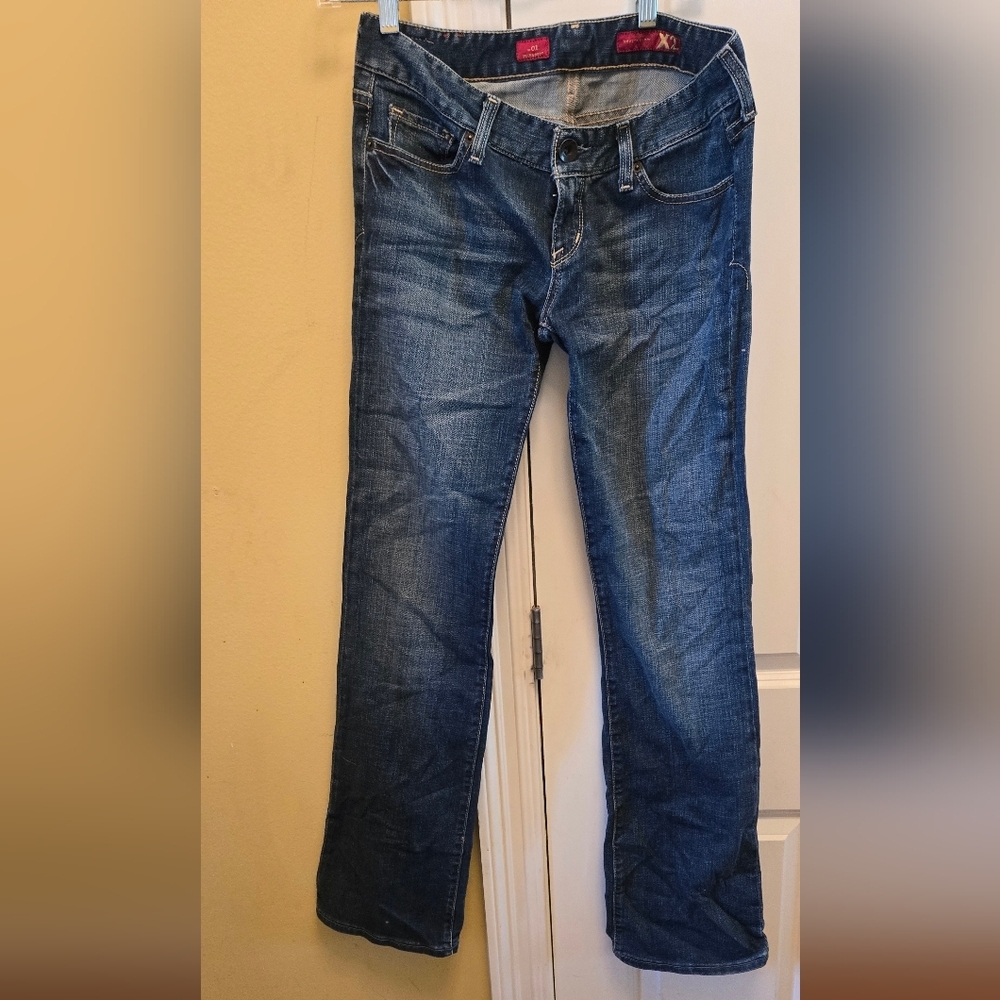 Express X2 Zelda Womens Blue Boot Cut Jeans with Faded Details Size 4L Y2k